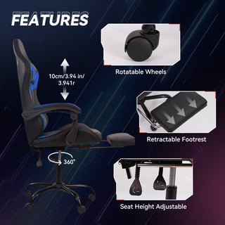 
Gaming Chair Black-Blue - Ergonomic PU Seat w/Adjustable Armrests & Metal Legs
