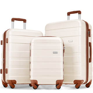 3-Piece Luggage Set New Model | ABS Hardside Spinner Suitcases with TSA Lock (Ivory & Brown)