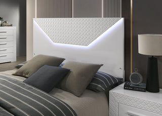 White Color 1pc Queen Size Bed W LED Bedroom Furniture High Gloss Finish Unique Design Headboard
