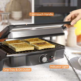 4-Slice Panini Press Grill – Stainless Steel Sandwich Maker with Non-Stick Plates, Locking Lid & Drip Tray