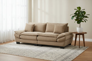 Khaki Corduroy Sofa Sleeper Loveseat - Deep Seat Upholstered Couch with Pillows