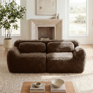 2-seater Modular Sectional Sofa Couches,Soft Fluffy Plush Fabric Bottom Anti-Slip Design,32D High Density Sponge,No Assembly Required Ergonomic Design,With Throw Pillows Fits Living Rooms,Chocolate