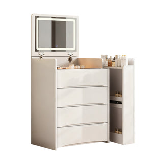 3-in-1 Flip Mirror Vanity Desk with LED Lights, White