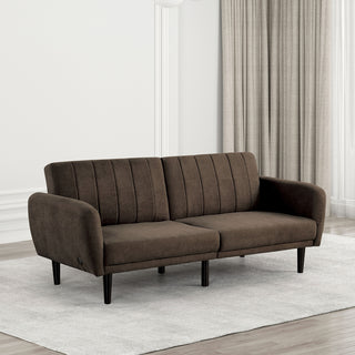 Futon Sofa Brown Color Converts into Bed Tufted Fabric Iron Leg Back Support 1pc Sofa Pocket Coil