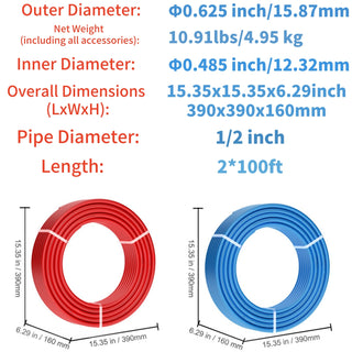 1/2 Inch PEX-A Pipe | 2 x 100 ft Hot & Cold Water Lines with Free Cutter (Blue & Red)