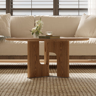 31.5" Round Rustic Ash Wood Coffee Table - Compact Center Table for Small Spaces