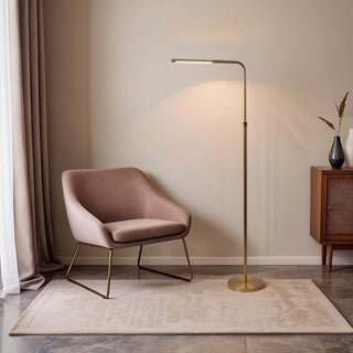 Verve Brassed Gold Floor Lamp | Adjustable LED, Round Base & On/Off Switch