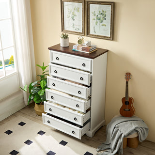 Modern 6-Drawer Tall Dresser White - 48" Vertical Storage Chest with Textured Borders