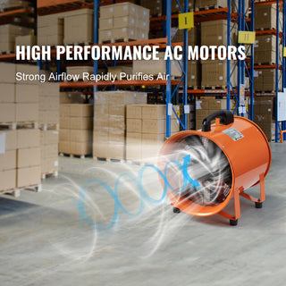 Portable Ventilator, 8 inch Heavy Duty Cylinder Fan with 16.4ft Duct Hose, 195W Strong Shop Exhaust Blower 1070CFM, Industrial Utility Blower for Sucking Dust, Smoke, Smoke Home/Workplace