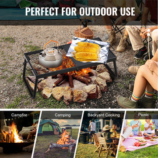 Folding Campfire Grill, Heavy Duty Steel Mesh Grate, 22.4' Portable Camping Grates Over Fire Pit, Camp Fire Cooking Equipment with Legs Carrying Bag, Grilling Rack for Outdoor Open Flame Cooking