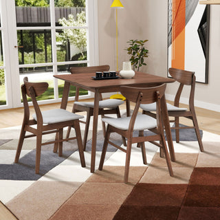 Wooden Dining Table Set (1 Table & 4 Chairs) - Modern Square Kitchen Table with Fabric Upholstered Chairs, Space-Saving Design, Walnut