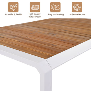 Piece Patio Dining Table Set, Outdoor Wicker Furniture Set of 6 Chairs, Two-Tone Weave Rattan, Acacia Wood Tabletop, Outdoor Dining Set for Backyard and Garden, Brown