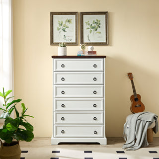 Modern 6-Drawer Tall Dresser White - 48" Vertical Storage Chest with Textured Borders