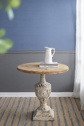 30 inch Antique Round Wood Table, French Country Pedestal Base