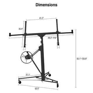 Drywall Lift 11FT, Drywall Lifter Panel Jack, 150LBS Heavy Duty Sheetrock Hoist with 360° Adjustable Telescopic Arm & Wheels (Black)
