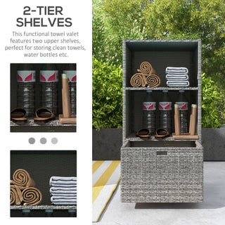 Outsunny Waterproof Rattan Wicker Pool Towel Rack | 2-Shelf Outdoor Spa Storage