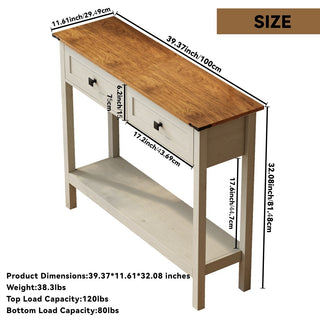 Farmhouse Style Console Table with 2 Drawers and Bottom Storage Shelf – Rustic Side Table for Entryway, Living Room, and Hallway