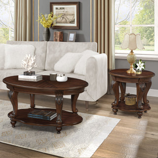 Living Room Coffee Table Set, Coffee Table & Two End Side Table 3-Piece Set for Office, Living Room, Apartment, Small Space, Easy Assembly, Cherry