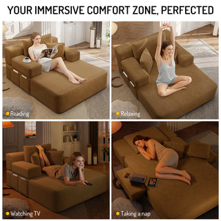 73.2'Queen Pull Out Sofa Bed,3-in-1 Convertible Sleeper Sofa,Multi-Functional Velvet Loveseat Bed,Beige/White