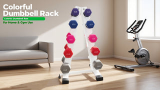 6–10 Pair Dumbbell Set 5–15 lbs – Hex Iron & Rubber Free Weights with Vertical Storage Rack for Home Gym Strength Training