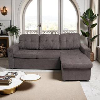  Upholstered Sleeper Sofa - L-Shape Sectional with Storage, Pull-Out Bed