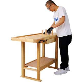 55-Inch Wood Workbench - Wooden Workbench for Garage Workshop and Home