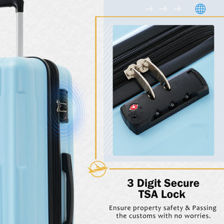 Expandable Spinner Wheels 2 Piece Luggage Set with TSA Lock in Light Blue ABS 20inch+24inch