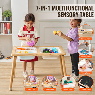 Sensory Table for Toddlers, Kids Activity Table with 3 Foldable Storage Bins & Double-Sided Board, Indoor/Outdoor Play Sand and Water Table, Wooden Kids Sensory Table for Drawing Studying Dining
