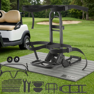 Golf cart rear seat bag holder in black carbon steel