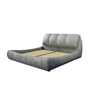 Queen Size Upholstered Platform Bed with Oversized Padded Backrest, Thickening Pinewooden Slats and Solid Wood Leg,Grey(New Sku:W1885S00020)