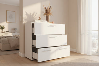 &nbsp;Alpine Wide Four-Drawer Dresser in White - Modern Bedroom Storage and Organization