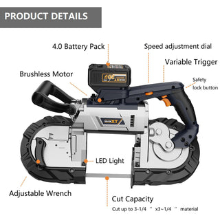 MAXXT 20V Cordless Bandsaw | 5" Deep Cut Brushless Saw with 4Ah Battery