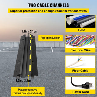 Rubber Cable Protectors Heavy Duty Wire Hose Cord Protective Cover Ramps Floor Driveway Speed Bump, 3 Pack 2 Channel 11000lbs