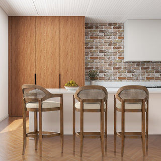 Americana Mid-Century Modern 30.5' Cane Back Bar Stool, Taupe Beige