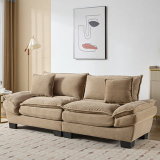 Khaki Corduroy Sofa Sleeper Loveseat - Deep Seat Upholstered Couch with Pillows