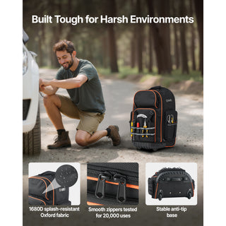Rolling Tool Backpack 72 Pockets Heavy Duty Roller Tool Bag on Wheels