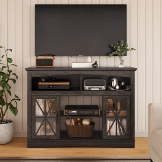47 inch Farmhouse TV Stand with LED Lights, Brown