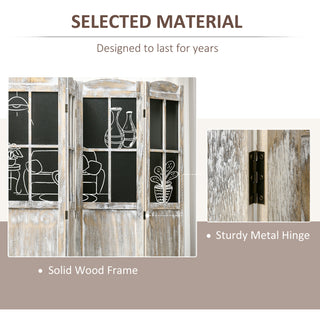 HOMCOM 4-Panel Room Divider – 5.6' Tall Farmhouse Style Folding Privacy Screen with Black Boards, Hinged Freestanding Partition Wall for Home & Office, Natural Wood