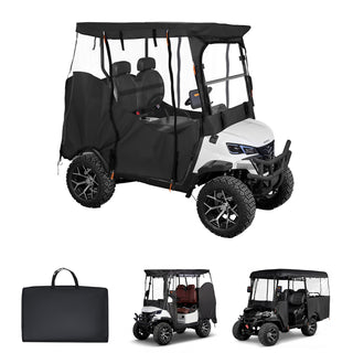 Golf Cart Cover, Visible Full-Enclosure 2&2+2 Passenger Golf Cart, 600D Waterproof Oxford Fabric Club Car Cover Fits Most Carts Club Car, Yamaha, EZGO, Honda, PVC Coating & Windproof Hook Design