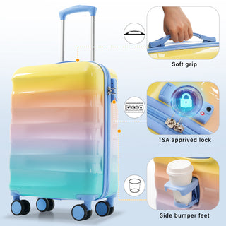 20' Carry-on Luggage with Cup Holder – Lightweight Glossy Hardshell Suitcases with Spinner Wheels, TSA Lock, Airline Approved, 2 Piece Set