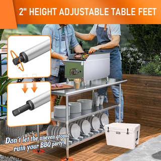 Stainless Steel Table for Prep & Work 24' X 60' inches with 2 Adjustable Shelf, Commercial Workstations, Utility Table in Kitchen Garage Laundry Room Outdoor BBQ