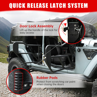 Tube Doors with Side View Mirror for 2018-2024 Jeep Wrangler JL JLU & Gladiator JT 4-Doors (Includes 4XE) 4-piece set Off Road Summer Trail Adventure