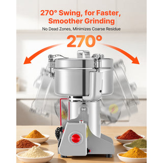 2000g Electric Grain Mill Grinder, 3400W 32000RPM High Speed Spice Corn Dry Grinding Machine, Stainless Steel Pulverizer Powder Machine for Dried Grains Coffee Beans Spices Nuts (270° Swing Type)