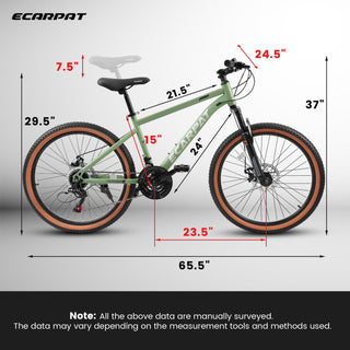 A24301 24 Inch Mountain Bike for Teenagers, High Carbon Steel Frame, Disc Brakes, Durable Design, Brown Edge Tires, Ideal for School Commuting
