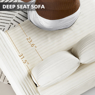 Beige 102.4" Plush Corduroy 4-Seat Sofa - Modern Deep Seat Cloud Couch with Pillows