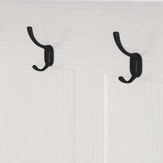 Multi-purpose Hall Tree with Removable Linen Cushioned Bench, Coat Rack, Storage Shelves and DIY Pegboard, White Entryway Organizer for Hallways and Living Room