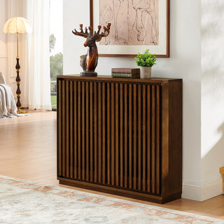 Mid-Century Modern Fluted Sideboard Cabinet with Storage & Outlet Holes – Walnut Buffet for Living Room, Kitchen & Entryway