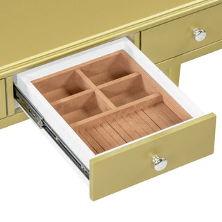 Luxury Makeup Vanity Desk - Gold Dressing Table with Oval Mirror