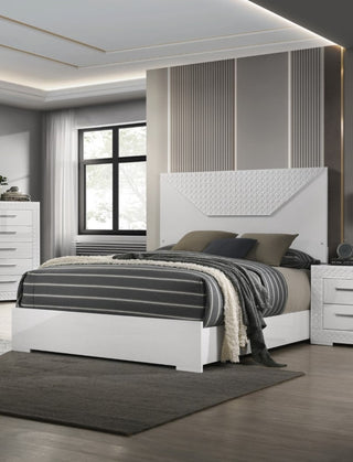 White Color 1pc Queen Size Bed W LED Bedroom Furniture High Gloss Finish Unique Design Headboard