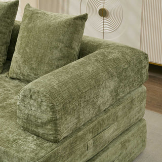 Comfy Folding Mattress Couch - Green Chenille Floor Sofa Bed